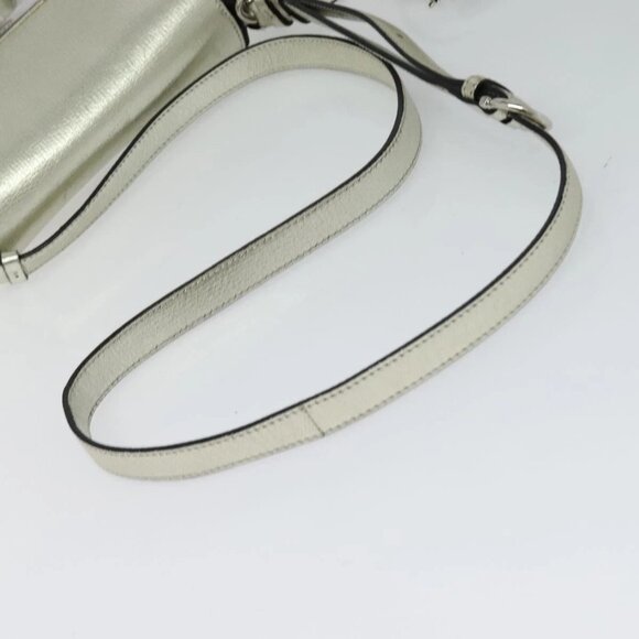 Salvatore Ferragamo Gancini Bag Leather Champagne Gold Silver Auth - Picture 8 of 16